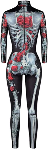 Vista 4 de Disfraz de calavera con estampado de calaveras de Halloween, color rosa