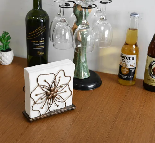 Vista 3 de OwlGift Servilletero de estilo floral, dispensador de pañuelos independiente, almacenamiento de servilletas para mesa de comedor, para el hogar Flor