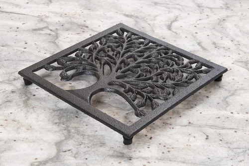 Vista 8 de GASARÉ, Salvamanteles de hierro fundido para platos calientes, ollas y sartenes, salvamanteles de metal, diseño de árbol genealógico, tapas de patas