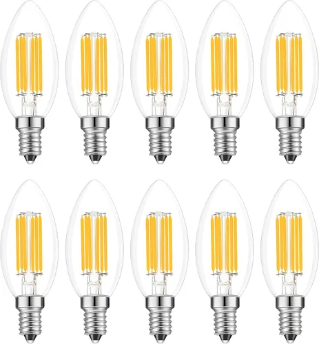Vista 8 de Bombilla LED E14 regulable, 110 V, 600 lm, 60 W, equivalente a blanco cálido 3000 K, bombillas de candelabro de base europea E14 para lámpara turca