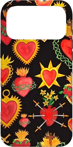 Vista 21 de iPhone 14 Pro Max Hearts Mexican Days of the Dead Latina Milagros Folk Art Fun Case