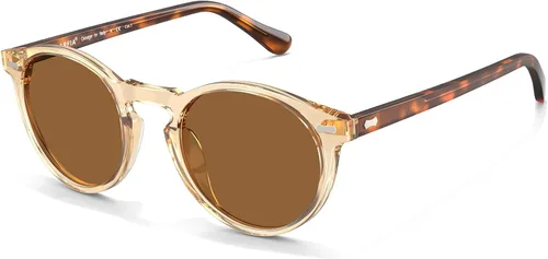 Vista 2 de CARFIA Gafas de sol polarizadas de acetato redondo para mujer, protección UV de cara pequeña con funda de cuero CA5288