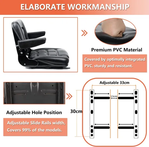Vista 7 de Asiento universal de la carretilla elevadora, asiento del tractor con microinterruptor,Apoyabrazos para tractor,Excavadora Skid Loader