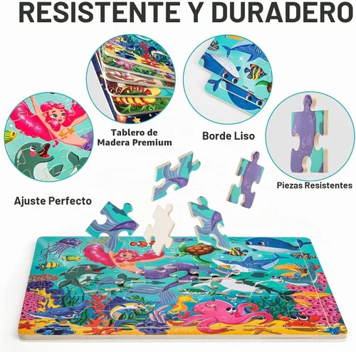 Vista 4 de Rompecabezas de madera para niños de 4 a 6 a 8 años, rompecabezas de 48 piezas para niños de 3, 4, 5, 6, 7, 8 años, rompecabezas de preescolar