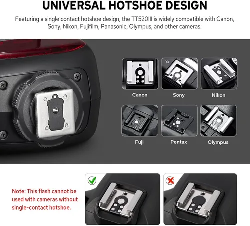 Vista 3 de Godox TT520III TT520 III Flash de cámara, flash universal de zapata caliente, flash manual GN33 con transmisor inalámbrico RT-16, compatible