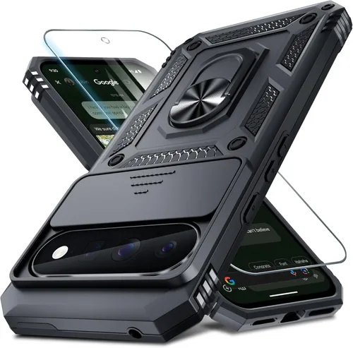 Vista 43 de Funda Janmitta Compatible con Google Pixel 9/9 Pro con cubierta deslizante para lente de cámara incorporada + protector de pantalla + soporte
