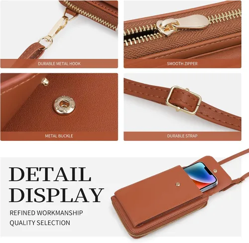Vista 4 de Crossbody Bag Small Ladies Bag Mobile Wallet with Multiple Credit Card Holders Made of PU Leather with Multiple Pockets