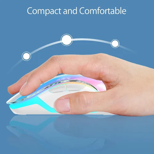 Vista 7 de memzuoix Mouse inalámbrico de 2.4G con cubierta personalizable y LED de 9 colores, ergonómico recargable, 1400 DPI, 5 botones, receptor USB para Azul