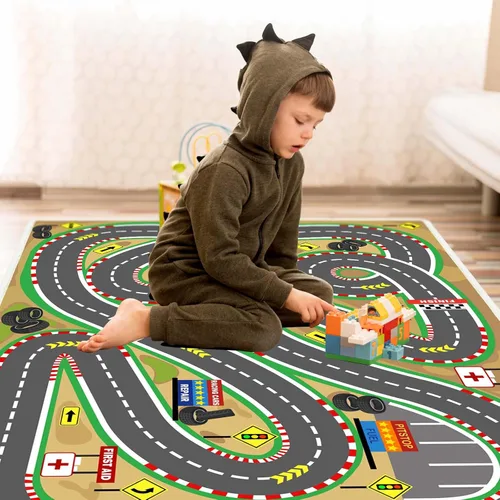 Vista 9 de Alfombra de juego para niños de 31 x 47 pulgadas, suave y antideslizante, alfombra de coche de mapa, alfombra para niños, autos de juguete, pista