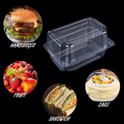 Vista 2 de Recipientes de plástico transparente para llevar, 100 unidades, tapa con bisagras Togo Containers, Food Take Out Loaf Container, Food Storage