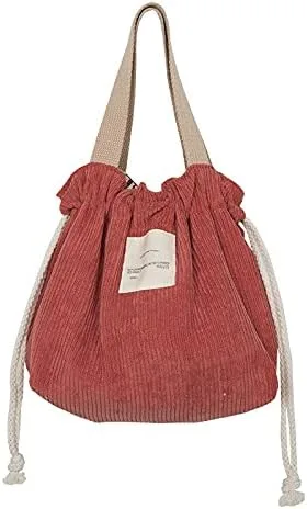 Vista 10 de Lonchera de pana para mujer, lonchera estética, con cordón, bonita bolsa de mano, suministros pastel (cordón azul)