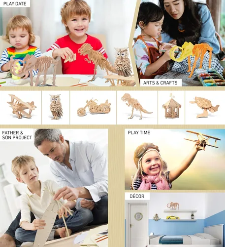 Vista 5 de Puzzled Rompecabezas 3D de madera de mamut lanudo, kit de modelo de construcción de manualidades, divertido juguete único y educativo de madera