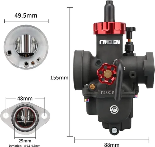 Vista 3 de NIBBI Kit de carburador PE28FL, carburador de motocicleta PE28mm con filtros de aire de 1.81 pulgadas para motocross, mini bicicleta, pit bike