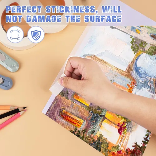 Vista 3 de SEBETOW - Cinta adhesiva en paquete de 10 unidades, 0.75 pulgadas - Cintas adhesivas para artistas y dibujo, color blanco y beige, de uso general