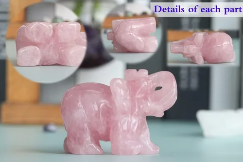 Vista 5 de YATOJUZI - Figura de elefante de cuarzo rosa de 5 cm decorativa, cristal curativo rosa, lindo, natural, tallado a mano, pulido, estatua de gema