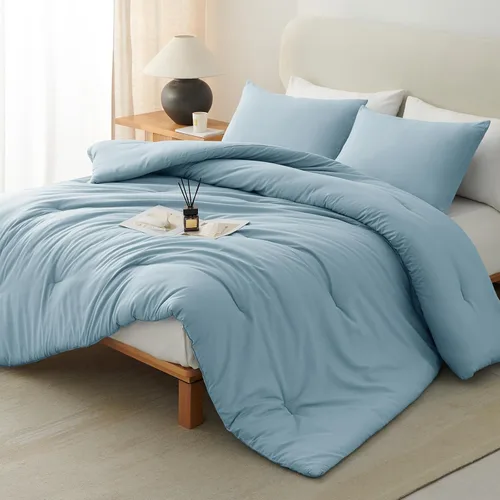 Vista 27 de CozyLux - Juego de edredón beige tamaño individual/individual XL, 2 piezas de juego de cama extra largo sólido transpirable acolchado, juego de cama