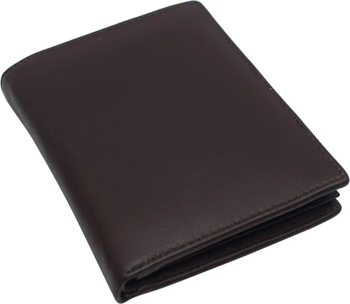 Vista 4 de Marshal Billetera de piel auténtica con bloqueo RFID para hombres ranuras para tarjetas, 2 compartimentos para billetes, ventanas de identificación