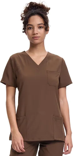 Vista 35 de floralhue Uniformes médicos para mujeres, blusas de uniforme médico suaves con cuello en V, uniforme médico elástico con 4 bolsillos, transpirable