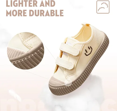 Vista 4 de HAPPY NOCNOC - Zapatos para niños y niñas, tenis de lona con doble gancho y bucles con suela de color caramelo