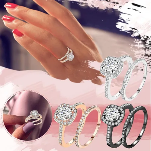 Vista 2 de iLH Clearance Hollow Carving Diamond Rings,Women Fashion Luxury Zircon Rings Engagement Wedding Rings Jewelry Gift by ZYooh