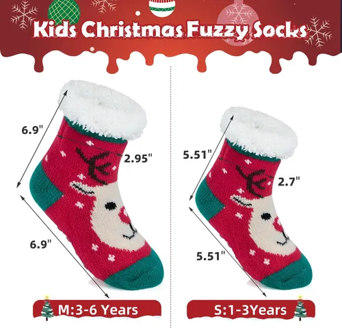 Vista 7 de Zando Calcetines peludos de Navidad para niños y niñas, calcetines térmicos gruesos, suaves y esponjosos, calcetines acogedores para niños pequeños