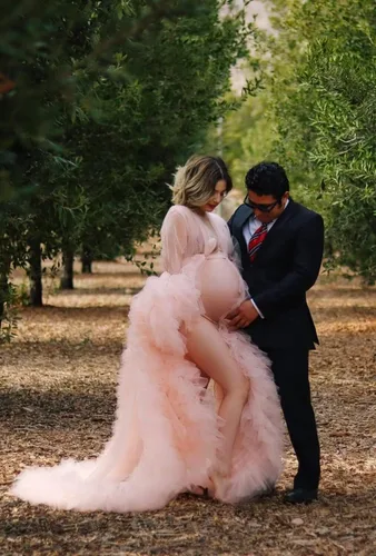 Vista 3 de Yexinbridal Bata de maternidad de tul para sesión de fotos, vestido largo hinchado para novia, vestido de lencería ilusión