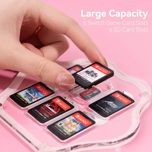 Vista 2 de U Core Cute Cat Paw Game Card Case Compatible with Nintendo Switch- Transparent Hard Shell Game Card Holder for Switch Card Storage with 6 Game Card