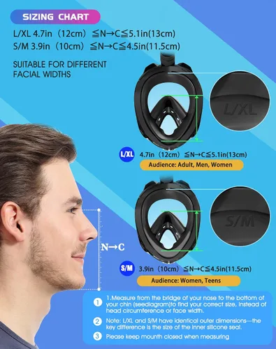Vista 5 de Greatever G2 - Máscara de esnórquel de cara completa con el moderno sistema de parte superior seca, plegable, con visión panorámica de 180 grados