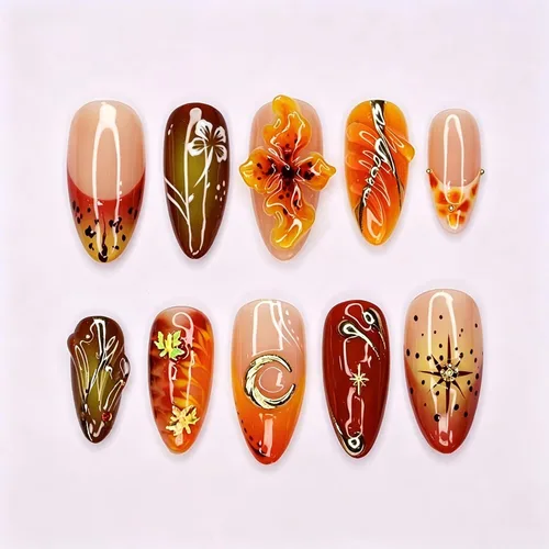 Vista 11 de 24 uñas postizas medianas a presión con forma de almendra, color LMT-7-81