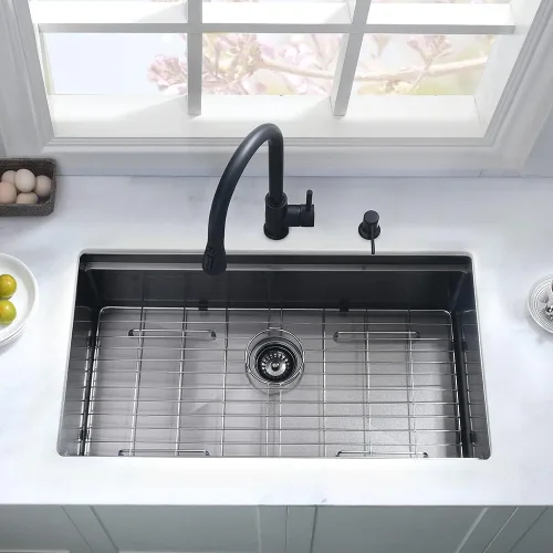 Vista 4 de Fregadero de cocina negro de 25 pulgadas para montaje inferior, fregadero de cocina de acero inoxidable negro de 25 x 19 pulgadas, fregadero