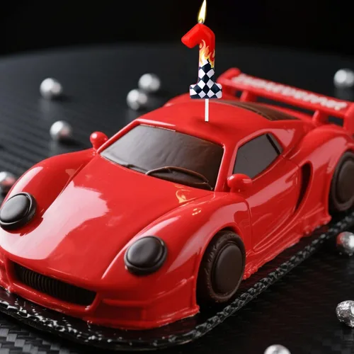 Vista 4 de Vela temática del cumpleaños de los coches de carreras, vela blanca y negra del número a cuadros