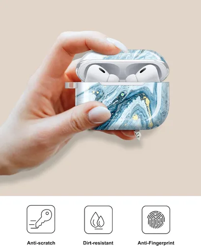 Vista 4 de Funda para Airpods Pro de 2ª generación, diseño de mármol con purpurina dorada, piel protectora de TPU para mujeres y niñas con llavero compatible