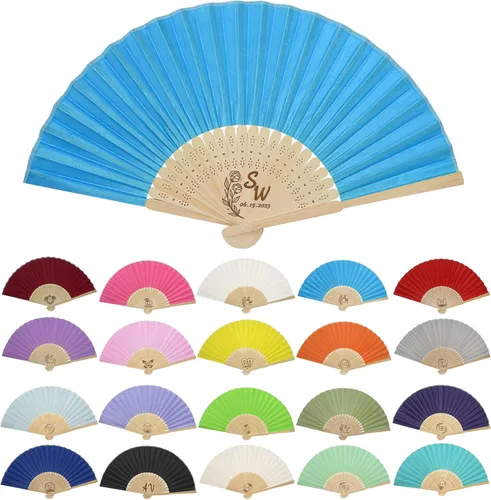 Vista 17 de GZLDGIFTS Abanicos de mano personalizados, regalos para regalos de fiesta de boda, invitados, tela personalizada, seda, jardín, boda, abanicos