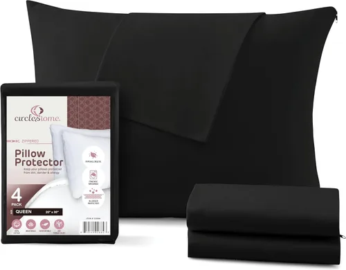 Vista 39 de CirclesHome Juego de 4 protectores de almohada estándar con cremallera, fundas de almohada transpirables 100% algodón, protegen las almohadas