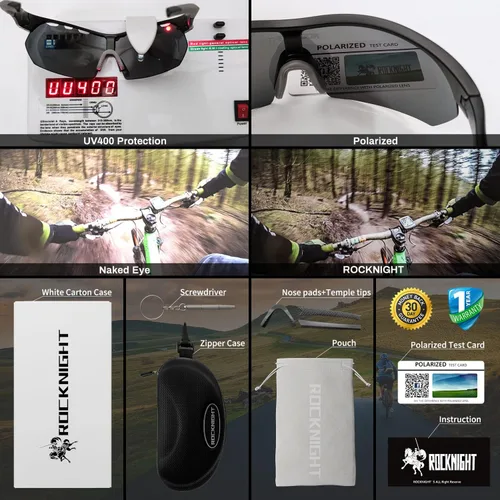 Vista 6 de ROCKNIGHT Lentes de sol deportivos polarizados de alta definición, para ciclismo, conducción, béisbol, exteriores, ultraligeros, marco TR90, lente