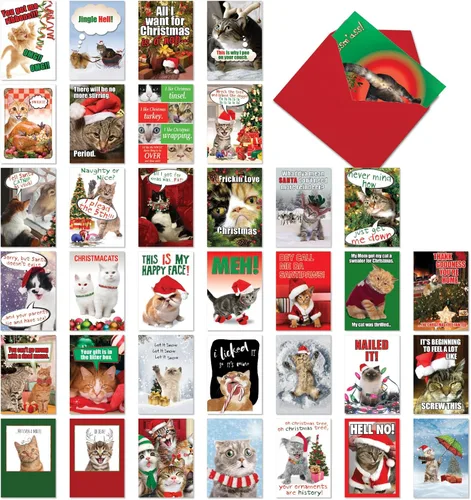 Vista 8 de NobleWorks Juego de caja surtido de 36 tarjetas de agradecimiento graciosas de Navidad con sobres de 5 x 7 pulgadas (12 diseños, 3 de cada uno)