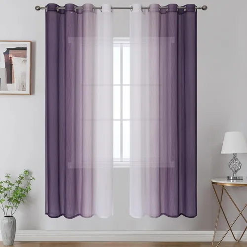 Vista 28 de Cortinas transparentes de color azul marino y negro para sala de estar, 52