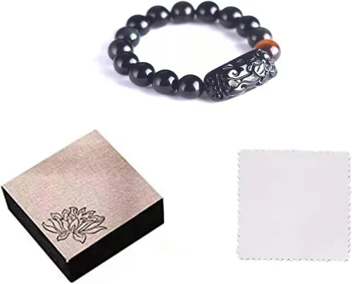 Vista 34 de Pulsera de obsidiana negra, pulsera de obsidiana negra Feng Shui para mujeres y hombres, pulsera elástica de obsidiana con piedra de ojo de tigre
