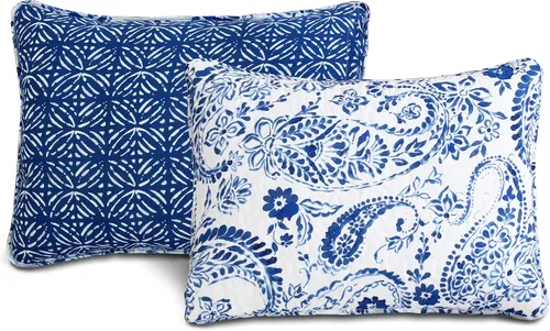 Vista 5 de Lush Decor Erindale - Juego de edredón de 3 piezas de algodón con estampado de cachemira, tamaño King, color azul marino y blanco, reversible