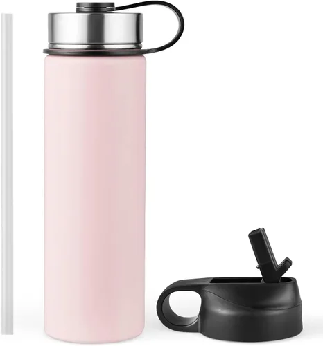 Vista 11 de S AFSTAR Botella de agua de acero inoxidable de 22 onzas, doble pared aislada al vacío, botella de agua deportiva con tapa y popote abatible Azul