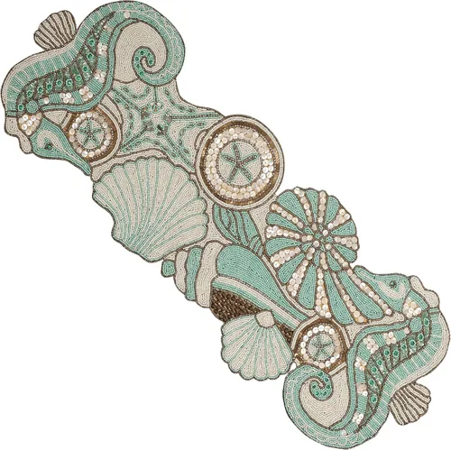 Vista 27 de CLEENTABLE Camino de mesa decorativo con cuentas de 36 pulgadas, diseño floral hecho a mano con respaldo de poliéster duradero para comedor, mesa