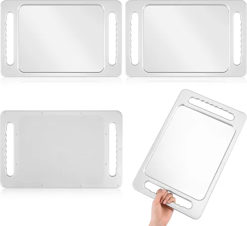 Vista 7 de Kigley Espejo de mano grande de 2 piezas con doble mango espejo de peluquería rectangular irrompible de mano equipo de peluquería y accesorios