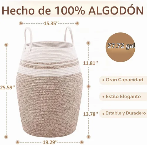 Vista 5 de Cesta de lavandería de cuerda de algodón YOUDENOVA, 105 l - Cesta de lavandería tejida plegable - Cesta de almacenamiento de ropa para cobijas