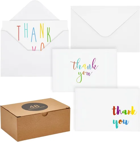 Vista 5 de Juvale Thank You Cards with Envelopes - Bulk Blank Thank You Notes & Cards for Kids & Adults - 6 Assorted Rainbow Designs - White, 48 Pack, 4 x 6 In
