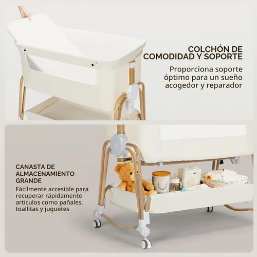 Vista 4 de suihuooo Moisés de bebé 4 en 1, moisés portátil con ruedas y cesta de almacenamiento, 7 alturas ajustables de malla transpirable con mosquitero