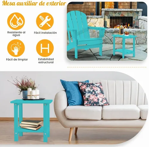 Vista 5 de Apolimi Mesa auxiliar de patio Adirondack, mesa auxiliar de patio resistente a la intemperie de 2 niveles, mesa auxiliar sólida de 16.5" para patio
