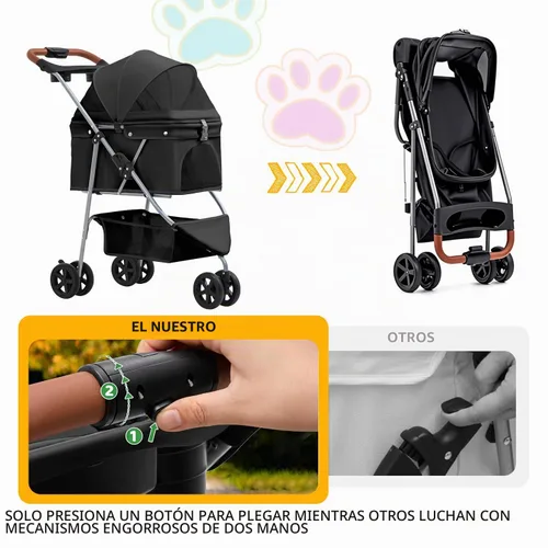 Vista 4 de Cochecito para mascotas para perros y gatos pequeños/medianos Negro
