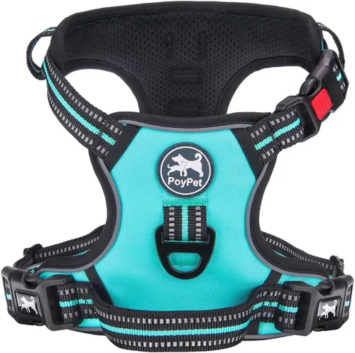 Vista 11 de PoyPet - Arnés de perro sin tirones, arnés reflectante con 2 clips delanteros y traseros y asa de fácil control para perros pequeños, medianos