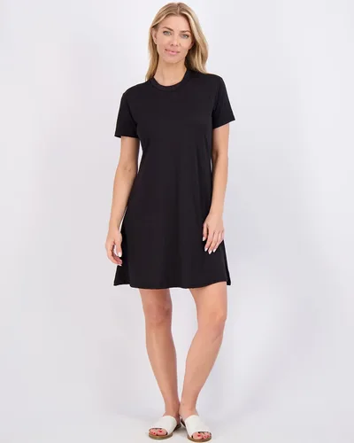 Vista 5 de Real Essentials Paquete de 3 Vestido de manga corta súper suave para mujer, suelto, casual, liso, simple, camiseta de verano (disponible en Plus)