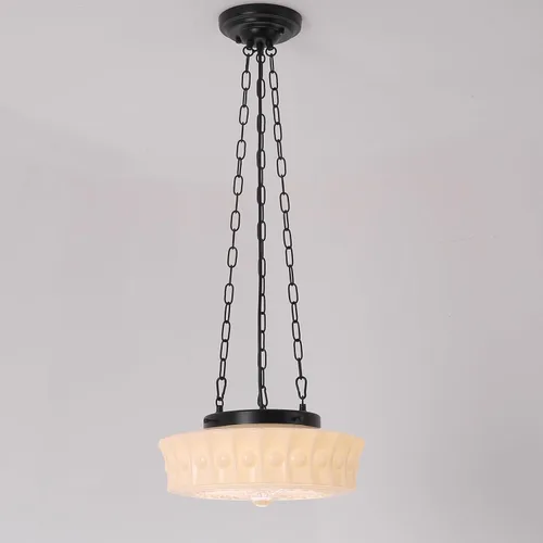 Vista 7 de Lámpara colgante de vidrio lechoso, 35.56 cm Candelabro moderno de mediados de siglo estilo escuela colgante, lámpara vintage para dormitorio